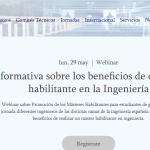 Invitación al webinar del Instituto de la Ingeniería de España para promover los Másteres Habilitantes de Ingeniería (29 Mayo 13.00h.)